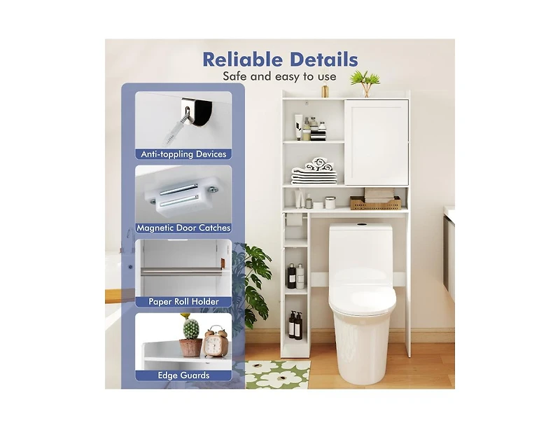 Slickblue Standing Toilet Storage Rack Cabinet with Smooth Sliding Door