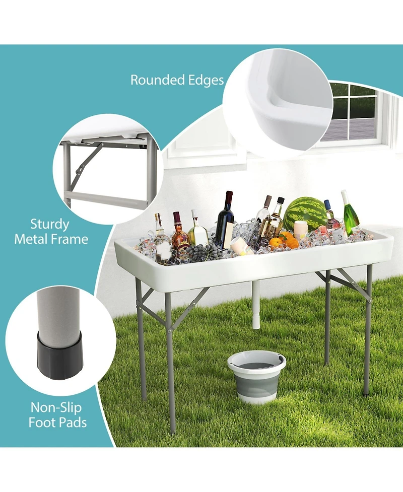 Mecale 4 ft Ice Cooler Folding Table with Large Sink, Portable Ice Bin Serving Table