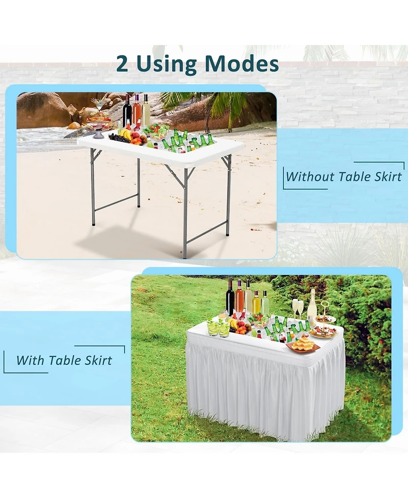 Mecale 4 ft Folding Ice Bin Table with Skirt and Ice Bucket for Camping, Picnic, Wedding