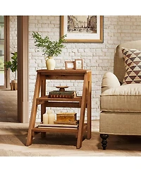 Tribesigns Solid Wood End Table Set of 2, 3-Tier Farmhouse Side Table with Open Storage Shelves, Rustic Nightstand for Living Room