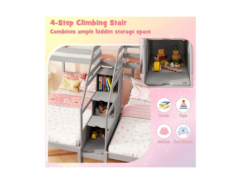 Slickblue Twin Over Bunk Bed with Stair Storage for Kids and Teens - One Fits All