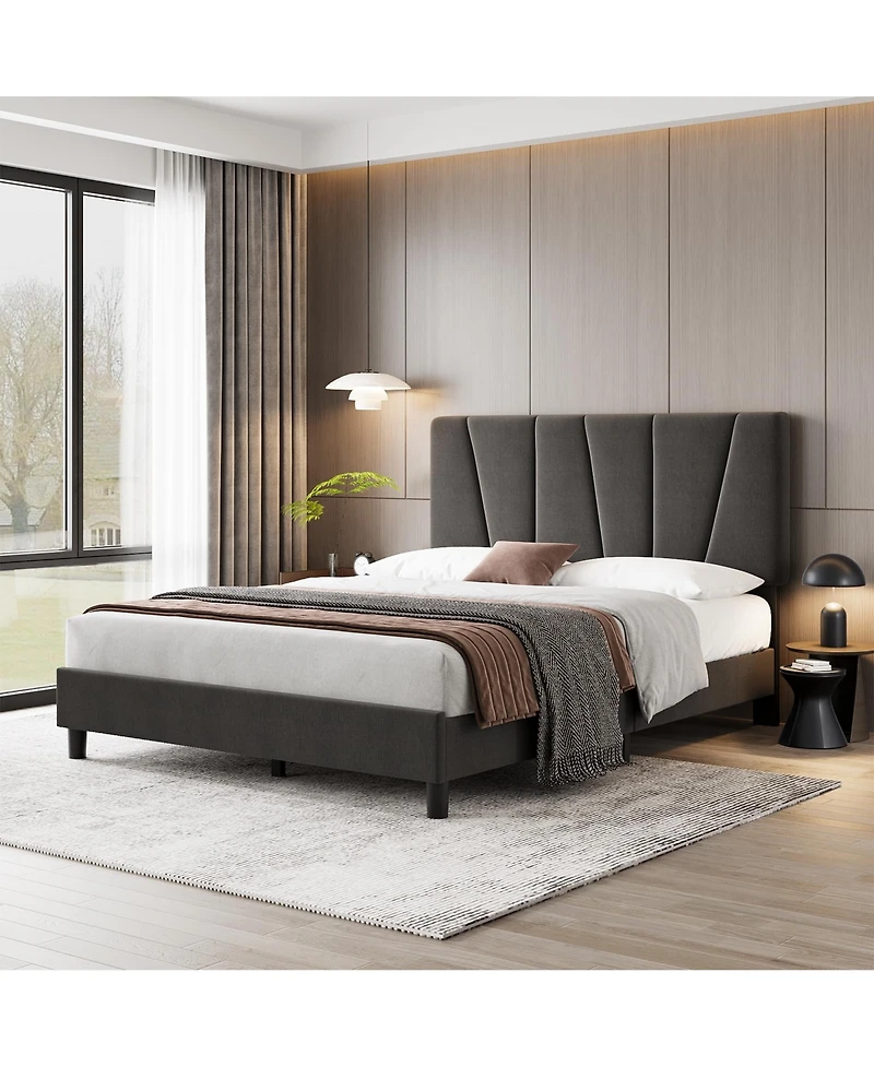 gaomon Queen Bed Frame with Adjustable Headboard, Upholstered Platform