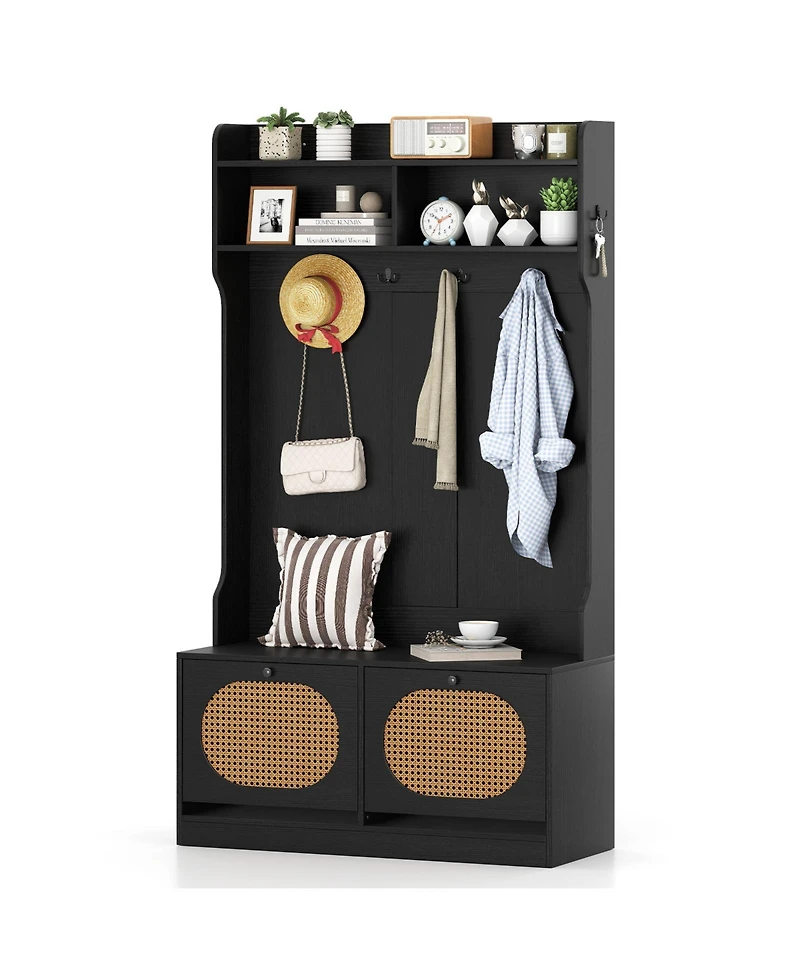 Slickblue Entryway 4-in-1 Hall Tree with Coat Rack and Flip Drawers