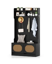 Slickblue Entryway 4-in-1 Hall Tree with Coat Rack and Flip Drawers