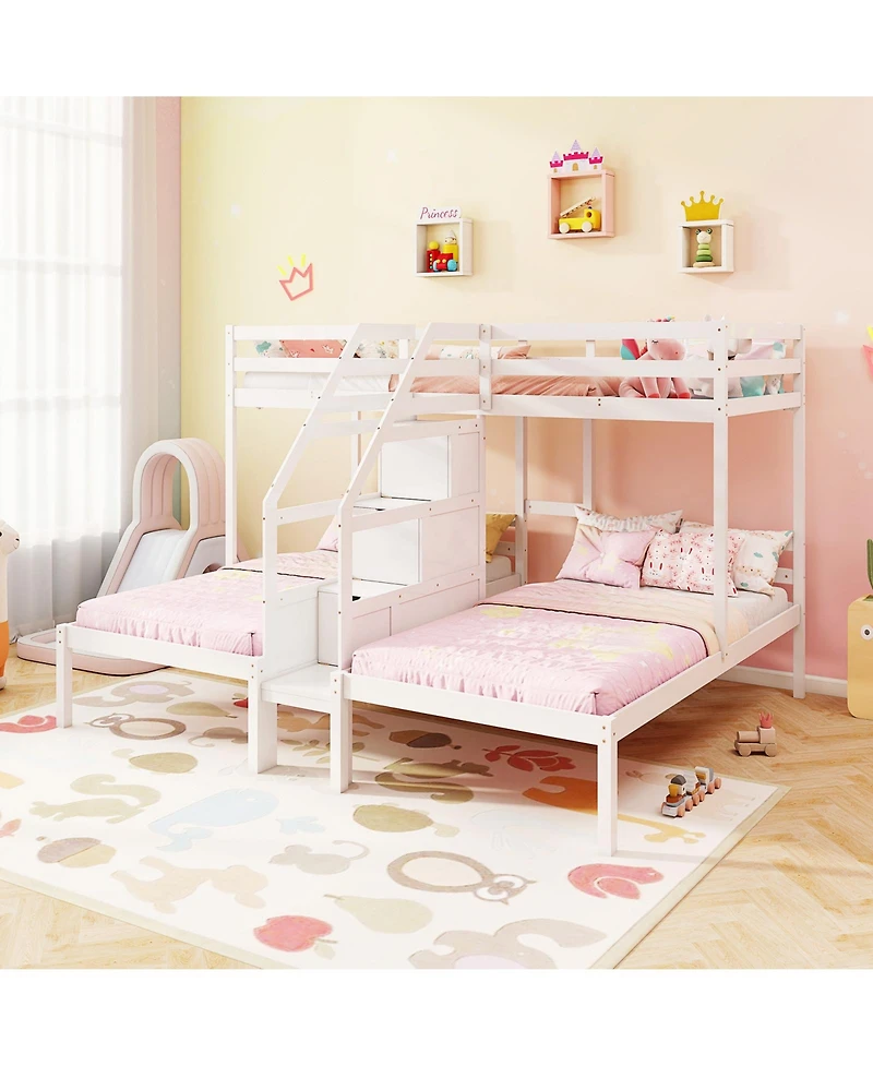 Slickblue Twin Over Twin Bunk Bed with Stair Storage for Kids and Teens - One Size Fits All