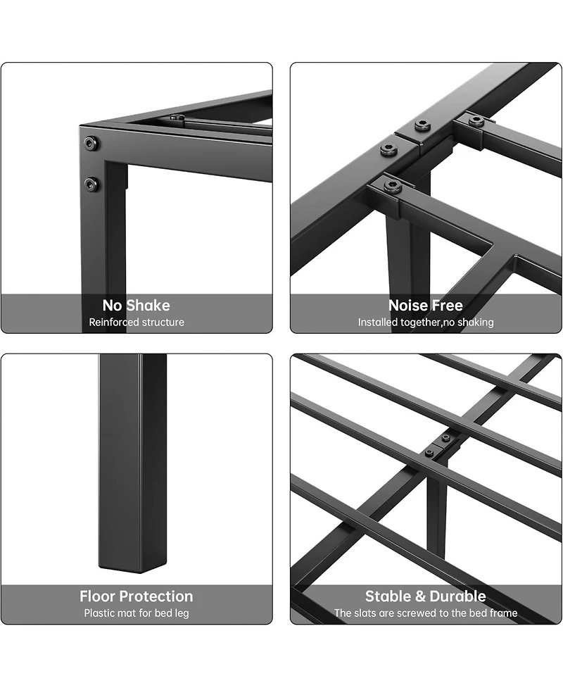 gaomon 12 Inch Full Metal Bed Frame with Storage Space, Heavy-Duty Mattress Foundation with Stoppers, No Box Spring, Noise-Free, Black