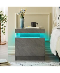 Rainsken Led Nightstand with 2 Drawers, Bedside Table Cabinet with Adjustable Color Lighting, Modern End Side Table for Bedroom, Living Room, Gray