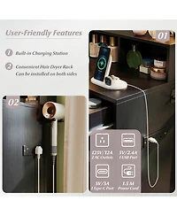 Volenca 31.5" Vanity Desk with Lighted Mirror, 3 Lighting Modes, and Storage Shelves