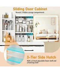 Volenca Vanity Desk and Chair Set with Sliding Lighted Mirror and 4 Drawers, Makeup Table