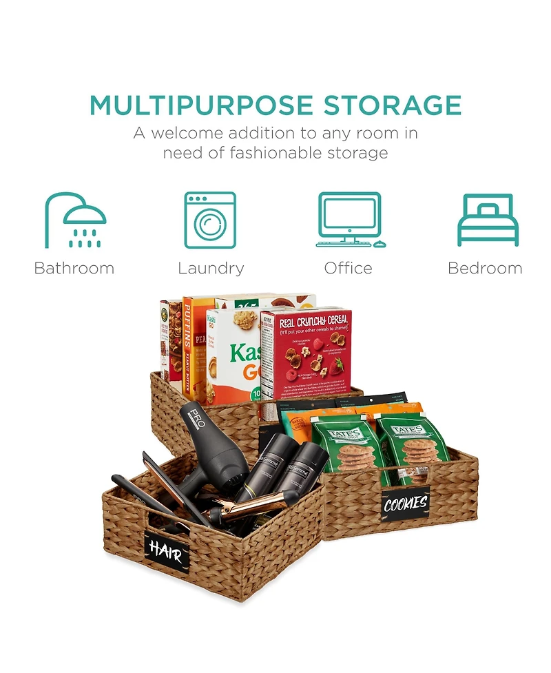 Best Choice Products Set of 4 13in Woven Water Hyacinth Pantry Baskets w/ Chalkboard Label, Chalk Marker