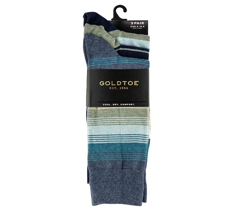 Gold Toe Men's Block Stripe Crew Socks, 3-Pack