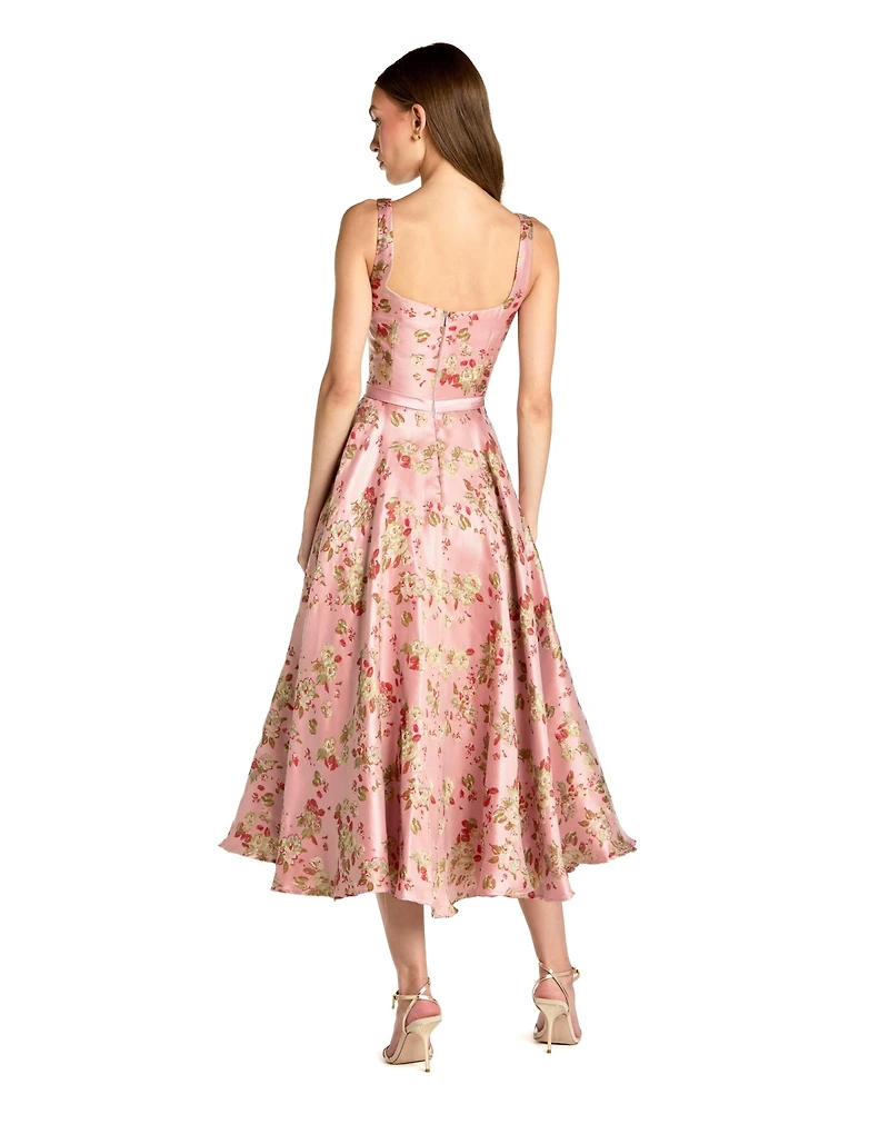 Mac Duggal Petite Pink Floral Brocade Square-Neck Midi Dress