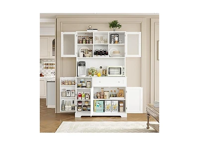 gaomon Modern Kitchen Pantry Storage Cabinet with Hutch Drawers Shelves