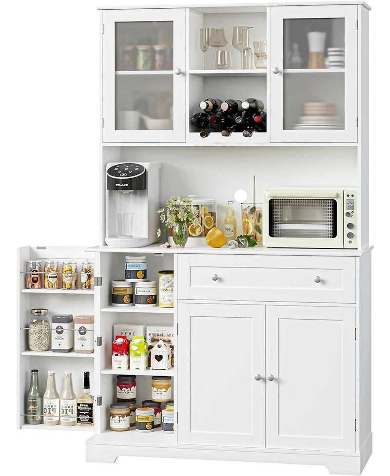 gaomon Modern Kitchen Pantry Storage Cabinet with Hutch Drawers Shelves