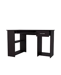 Fm Furniture Ekko Corner Computer Desk, L-Shaped Home Office Desk with Drawer, Shelves