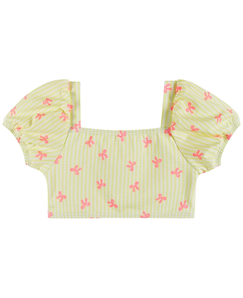 Andy & Evan Girls' 2T-5 Puff Sleeve Top, Bikini Bottom, Matching Headband, 3-Piece Set