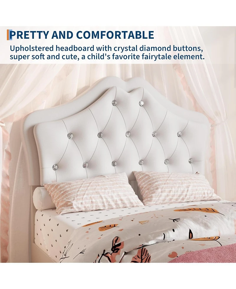 gaomon Twin Bed Frame with Led Lights, Velvet Crystal Headboard, Upholstered Platform, Drawer, Beige