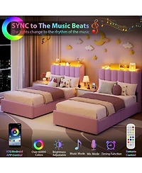 gaomon Boucle Upholstered Platform Bed with Wavy Headboard, Storage Bookcase, 2 Drawers