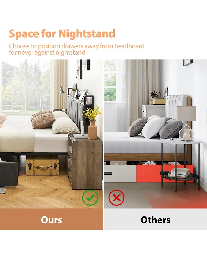 gaomon Full Bed Frame with 2 Storage Drawers, Charging Station