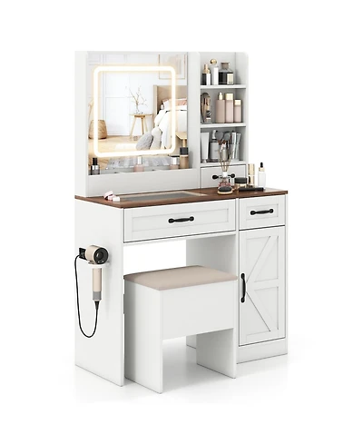 Volenca Farmhouse Vanity Desk with Lighted Mirror, Makeup Dressing Table