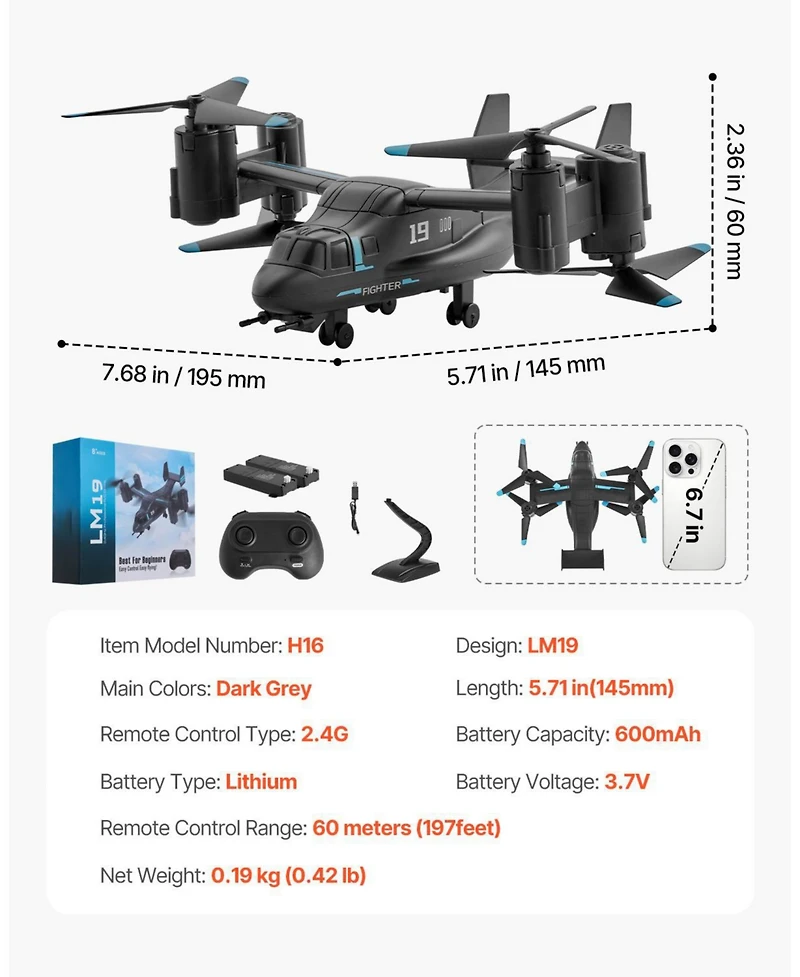 Sugift 4-Channel Rc Helicopter with Wing Lights & Gyro Stabilizer