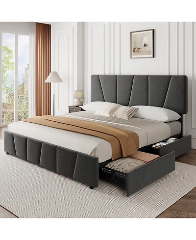 gaomon King Bed Frame with Adjustable Headboard, 4 Storage Drawers