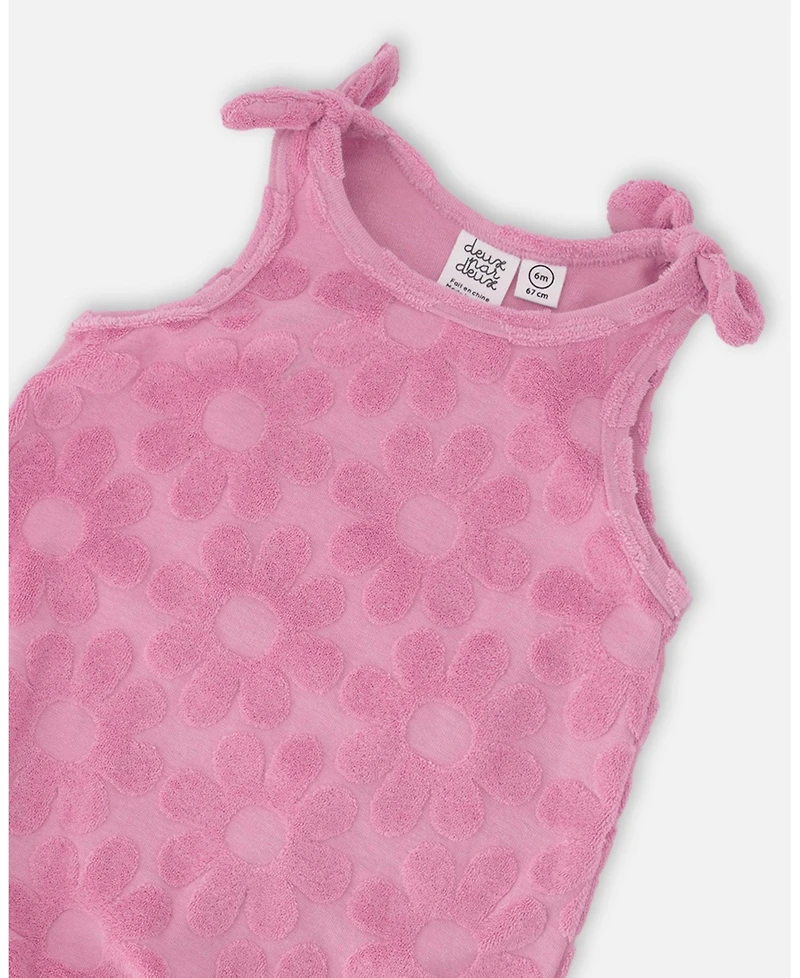 Deux par Baby Girls Terry Cloth Romper with Bows Pink
