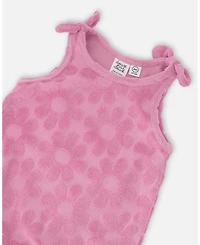 Deux par Baby Girls Terry Cloth Romper with Bows Pink