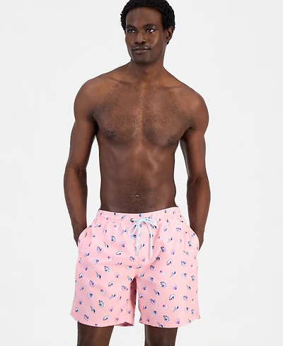Club Room Men's Shell Coral Printed 7" Swim Trunks, Macy's Exclusive