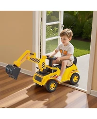 Sugift Excavator Ride-On Push Car with Realistic Sounds, Helmet & Music