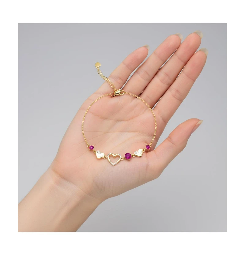 GiGiGirl Dazzling Cubic Zirconia Hearts Bracelet 14K Gold Plated