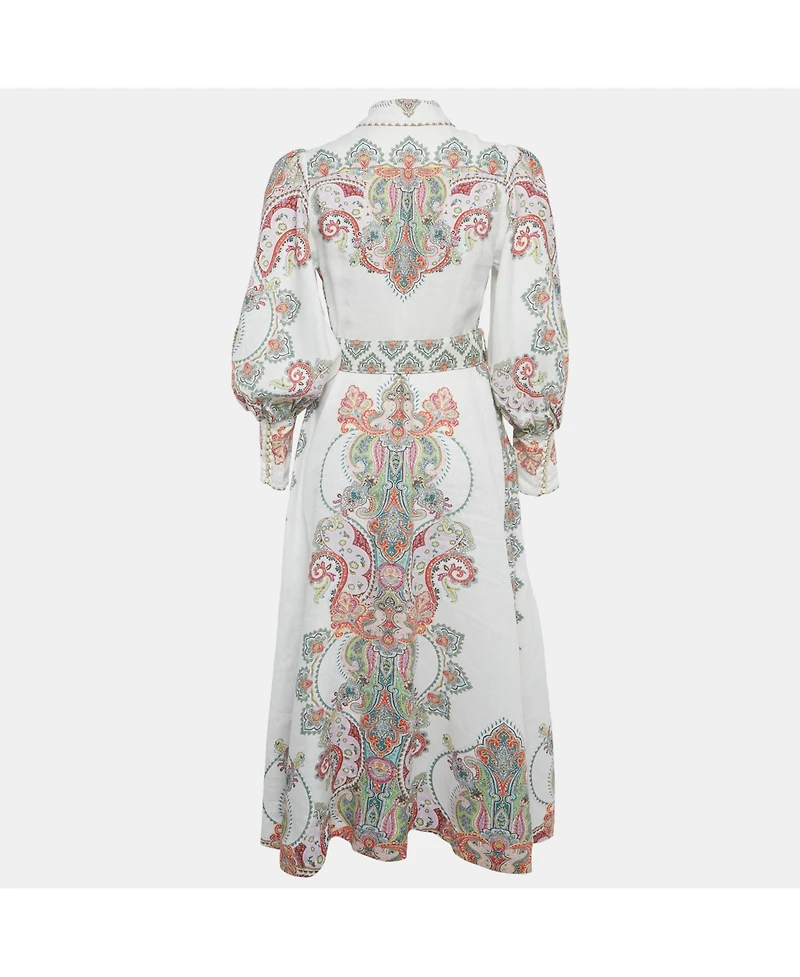Pre-Owned Zimmermann Women's White Paisley Print Linen Ninety-Six Filigree Dress