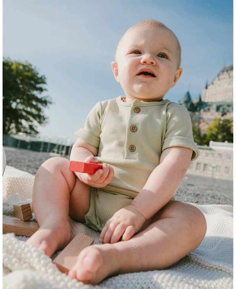 Deux par Baby Boys Cotton Rib Romper Sage Green