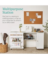 Best Choice Products Large Portable Multipurpose Folding Sewing Table w/ Magnetic Doors, Craft Storage