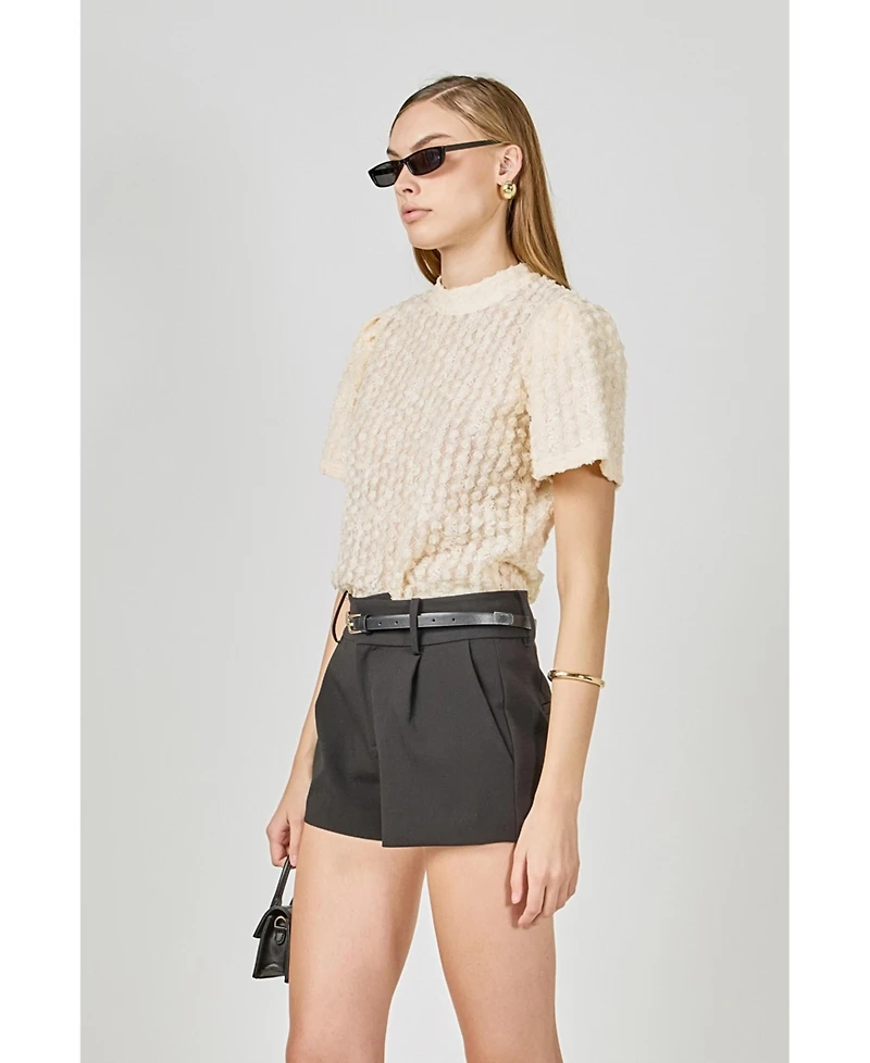 endless rose Women's Textured Mock Neck Top