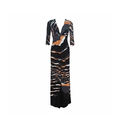 Pre-Owned Roberto Cavalli Women's Multicolor Stretch Jersey Draped V Neck Maxi Dress