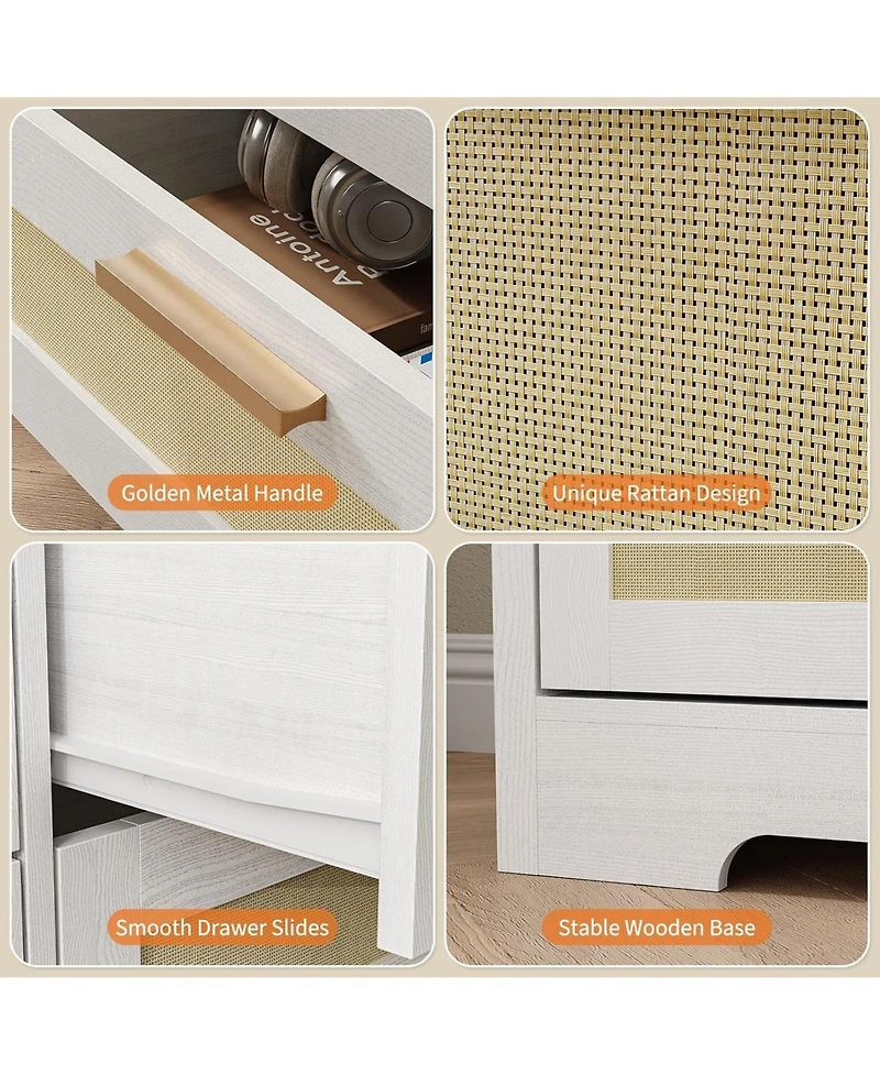 gaomon 12 Drawer Dresser for Bedroom, Wood Storage Organizer with Rattan Panel Drawers and Handles - Modern Rattan Chest of Drawers