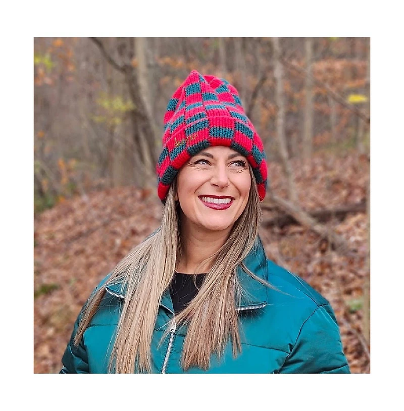 Headbands of Hope Women's Two-Tone Checkerboard Knit Beanie - Red + Green