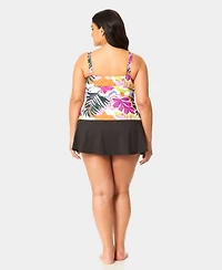 Anne Cole Plus V-Neck Underwire Printed Drape Front Tankini Top