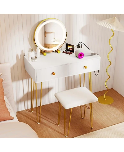 Volenca Vanity Desk with Adjustable Lighted Mirror for Bedroom, Makeup Dressing Table