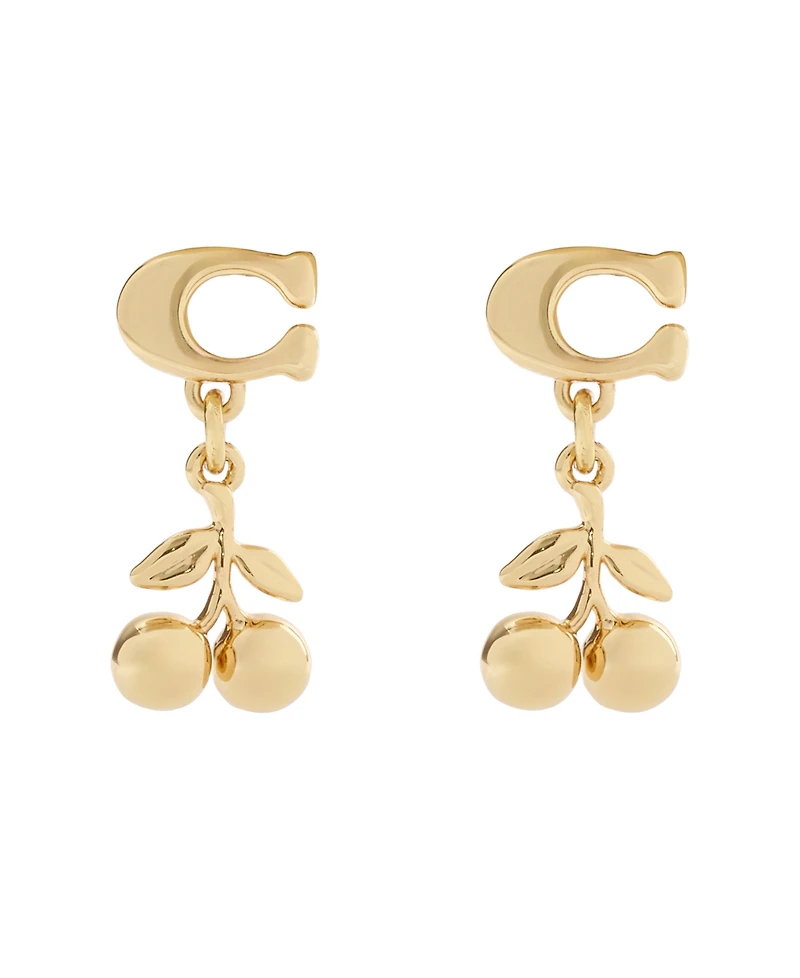 Coach Gold Signature C Cherry Drop Earrings