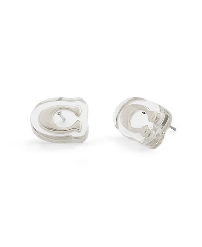 Coach Rhodium Signature C Lucite Stud Earrings