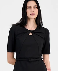 Anne Klein Women's Elbow-Sleeve Twist-Front Sheath Dress