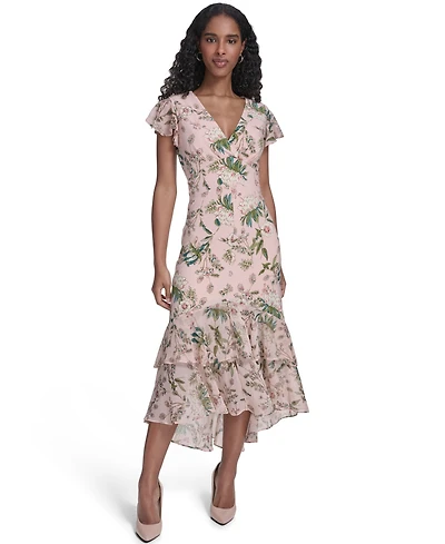 Tommy Hilfiger Women's Flutter Sleeve V-Neck Midi Dress