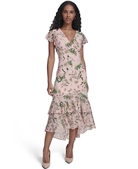 Tommy Hilfiger Women's Flutter Sleeve V-Neck Midi Dress