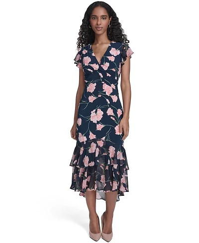 Tommy Hilfiger Women's V-Neck Empire Tiered Midi Dress