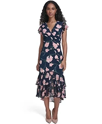 Tommy Hilfiger Women's V-Neck Empire Tiered Midi Dress