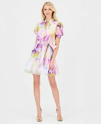 Anne Klein Women's Puff-Sleeve Floral-Print Shirtdress