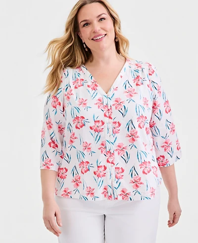 Style & Co Plus Printed Top, Macy's Exclusive