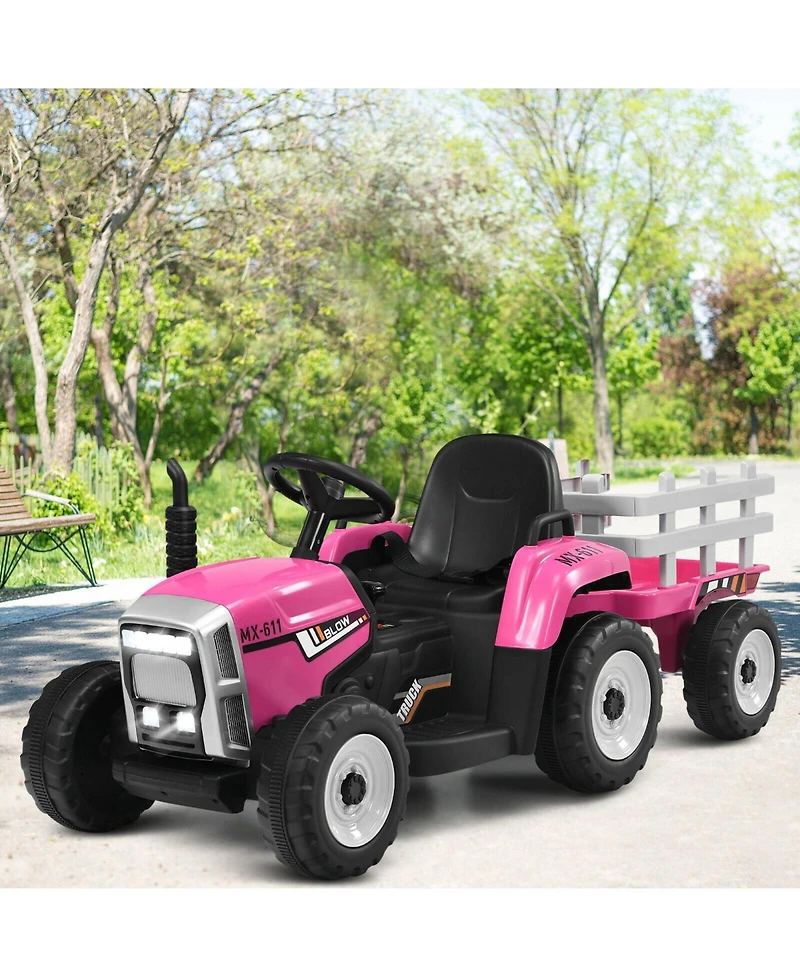 Sugift 12V Ride on Tractor with 3-Gear-Shift Ground Loader for Kids 3+ Years Old